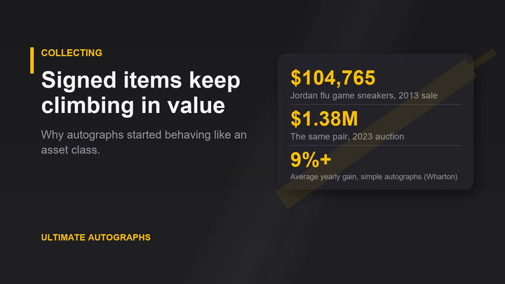 Stats card: Jordan flu game sneakers sold for $104,765 in 2013 and $1.38M in 2023