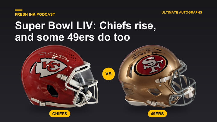 Signed Kansas City Chiefs and San Francisco 49ers helmets side by side