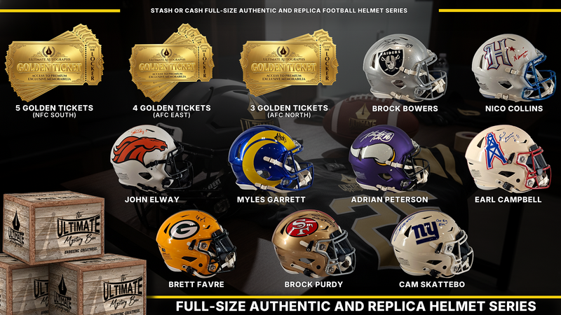 UA headliner graphic — Stash or Cash Full-Size Authentic and Replica Football Helmet Live Break Series