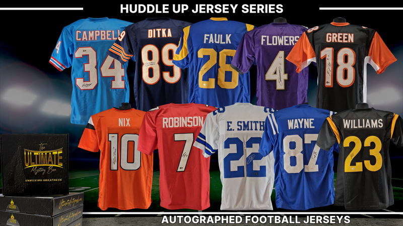 UA headliner graphic — Huddle Up Autographed Jersey Live Break Series