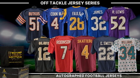 UA headliner graphic — Off Tackle Autographed Jersey Live Break Series