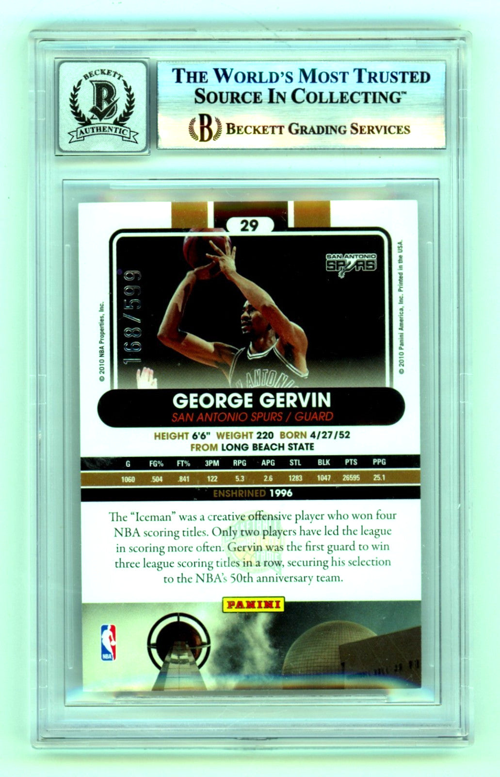 George Gervin Signed 2009-10 Spurs Hall of Fame Card BGS 10 Auto /599