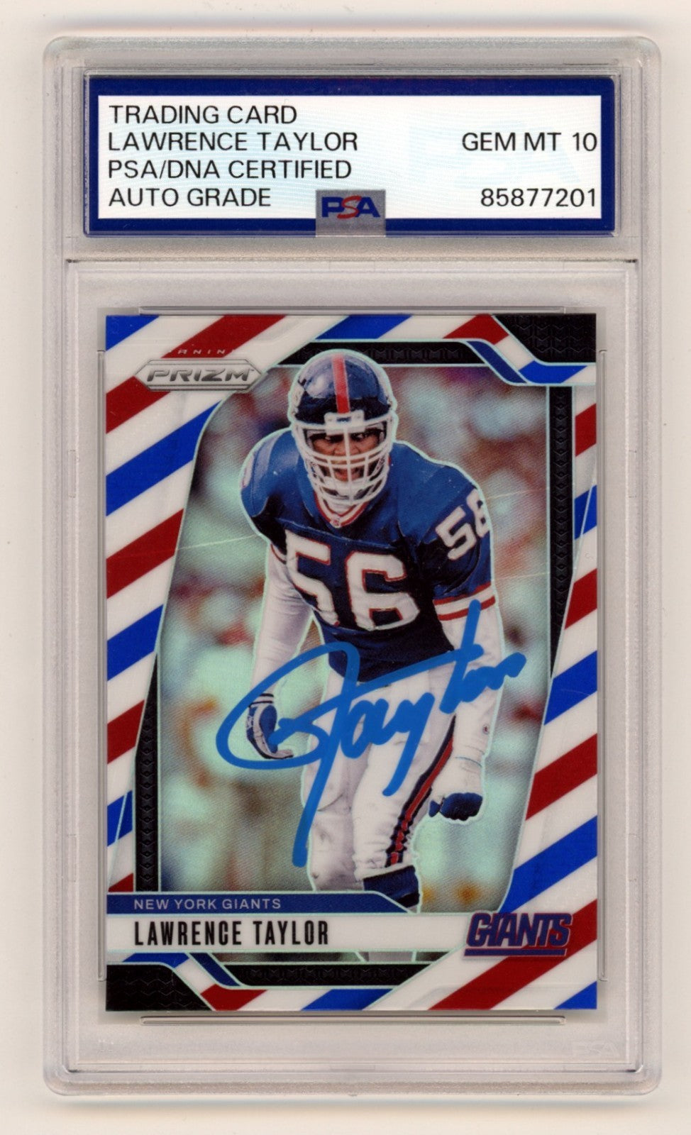 Lawrence Taylor Autographed Card - 2024 Panini Prizm Red White & Blue PSA 10