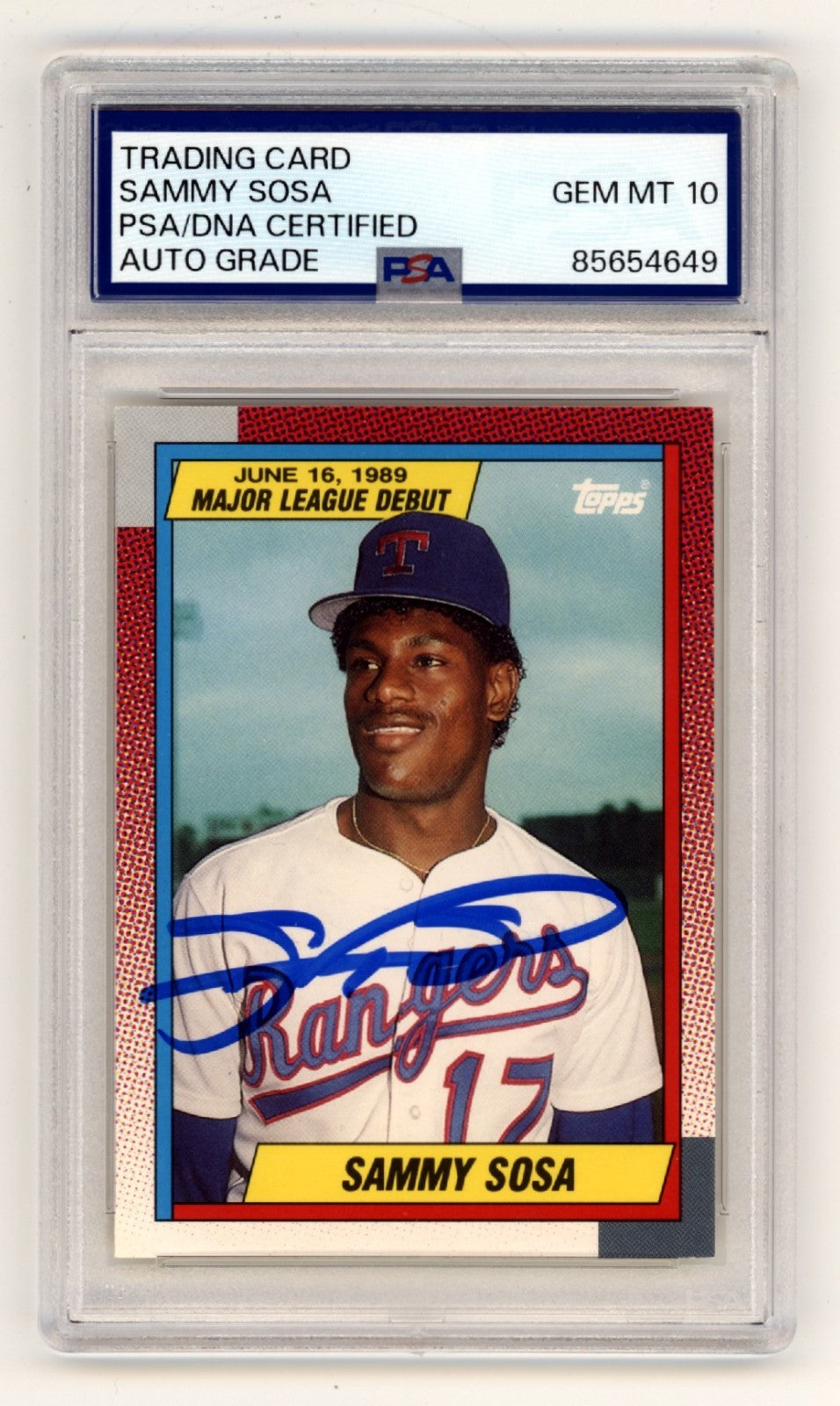 Sammy Sosa Signed 1990 Topps ML Debut Rookie Card - PSA 10 Auto