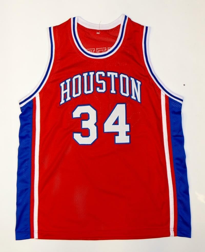 Akeem Olajuwon Autographed Red Custom College Jersey
