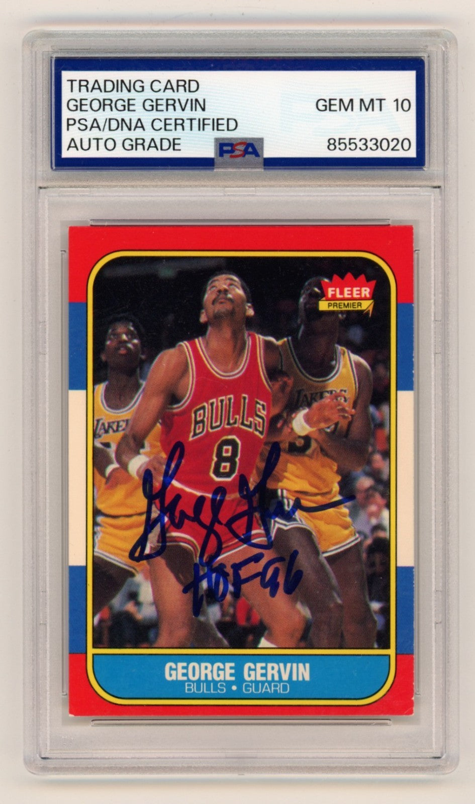 George Gervin Signed 1986-87 Fleer Card #36 - HOF 96 Inscription PSA 10