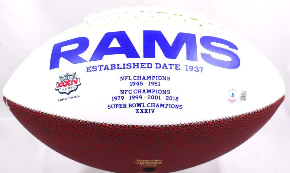 Marshall Faulk Autographed Los Angeles Rams Logo Football - Black
