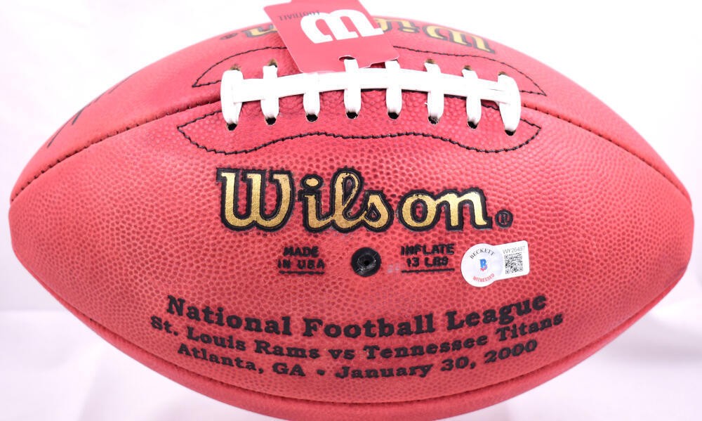 Marshall Faulk, Kurt Warner & Dick Vermeil Signed Wilson Duke Football