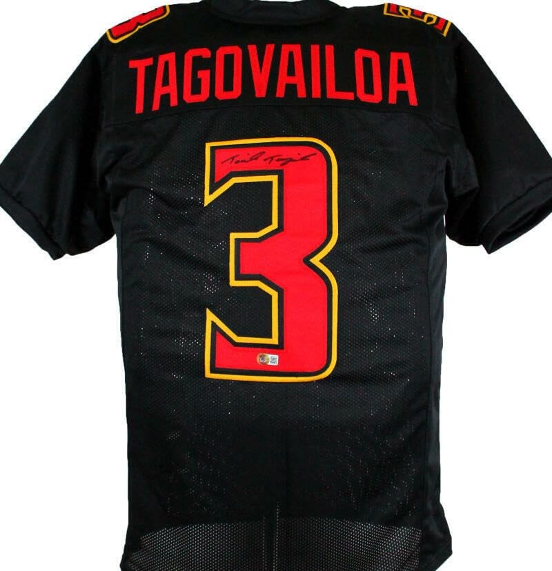 Taulia Tagovailoa Autographed Black Custom Football Jersey