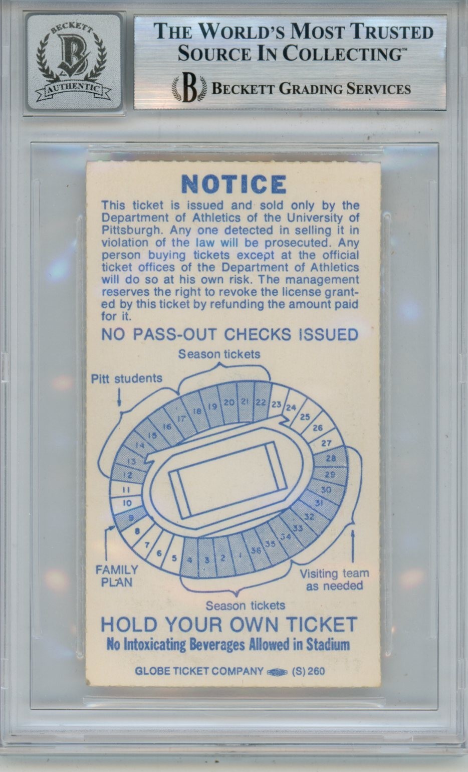 Tony Dorsett Signed Pittsburgh Panthers Slabbed Ticket - Heisman