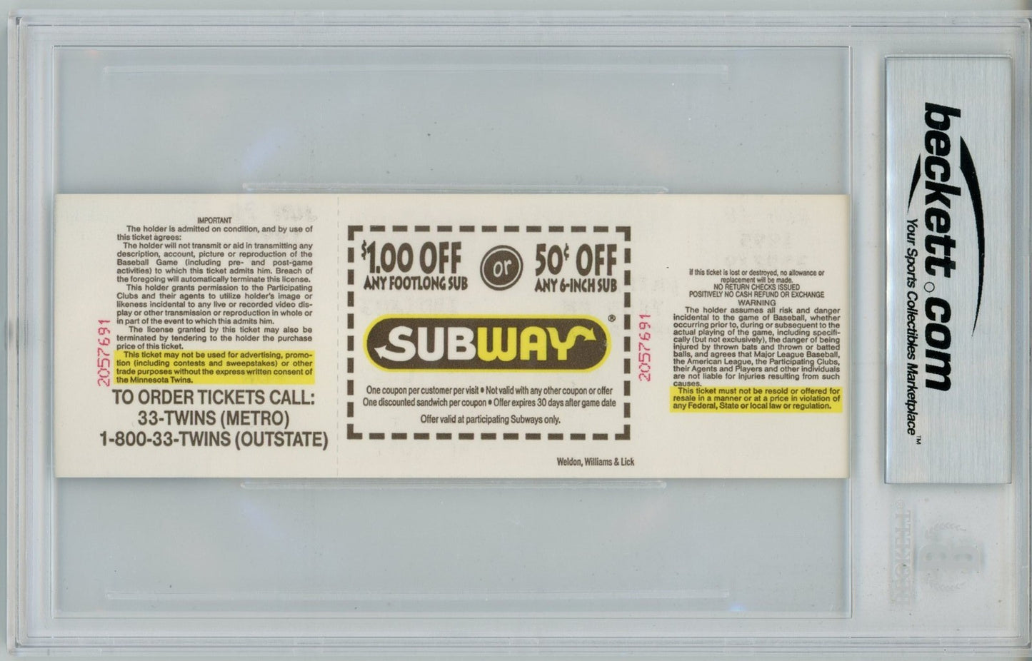 Eddie Murray Signed Baltimore Orioles 1995 3000 Hits Slabbed Ticket