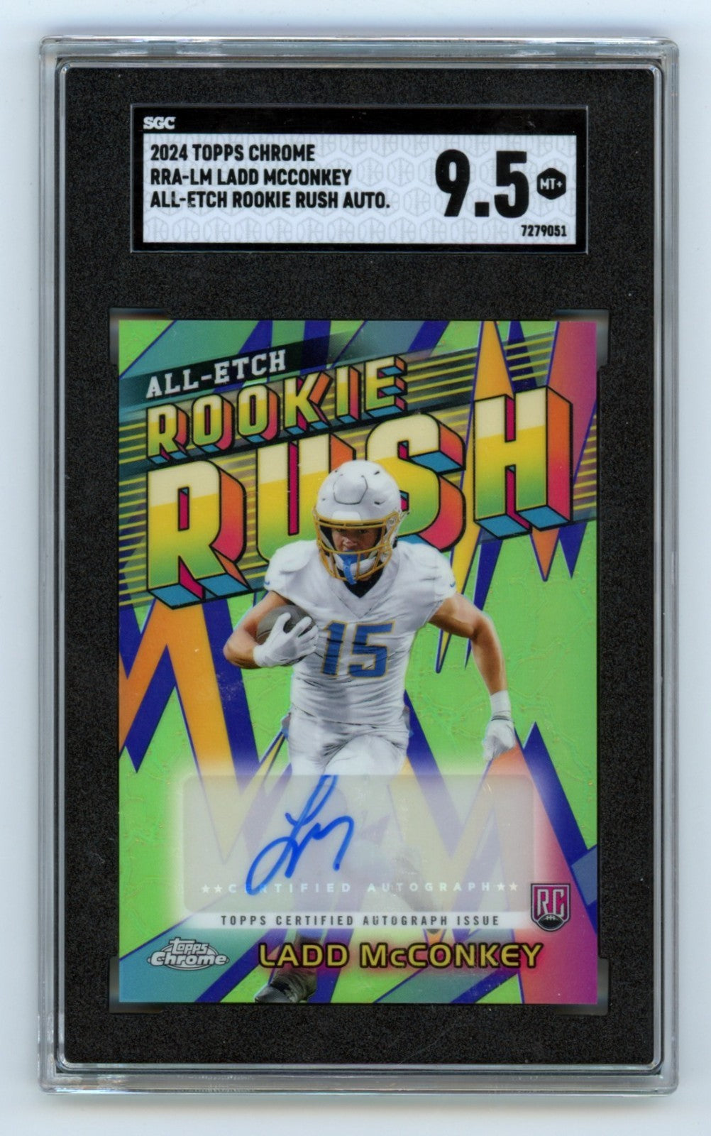 Ladd McConkey 2024 Topps Chrome All-Etch Signed Rookie Card SGC 9.5