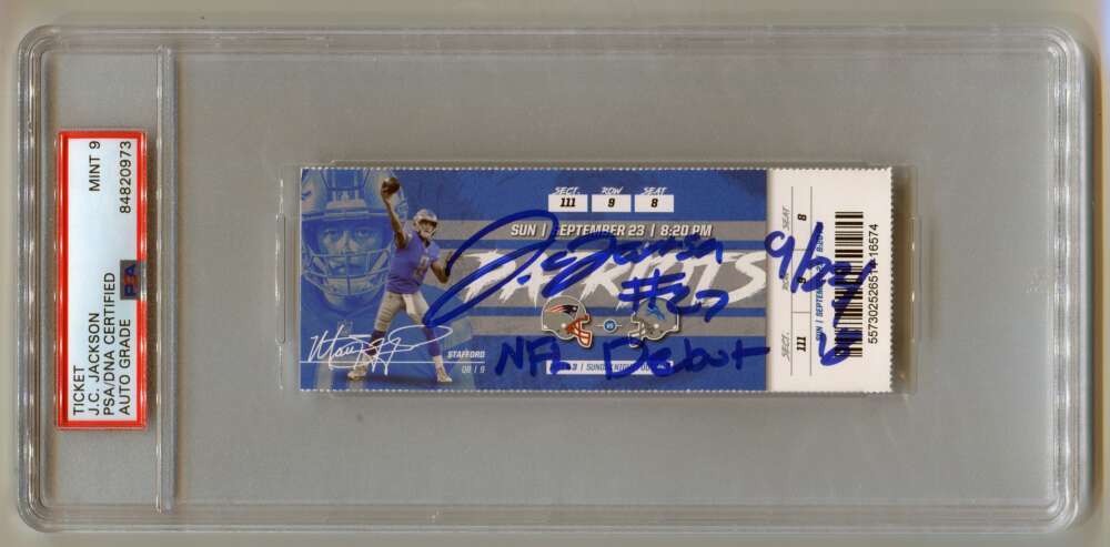 J.C. Jackson Signed NFL Debut Game Ticket with Inscription PSA 9 Auto