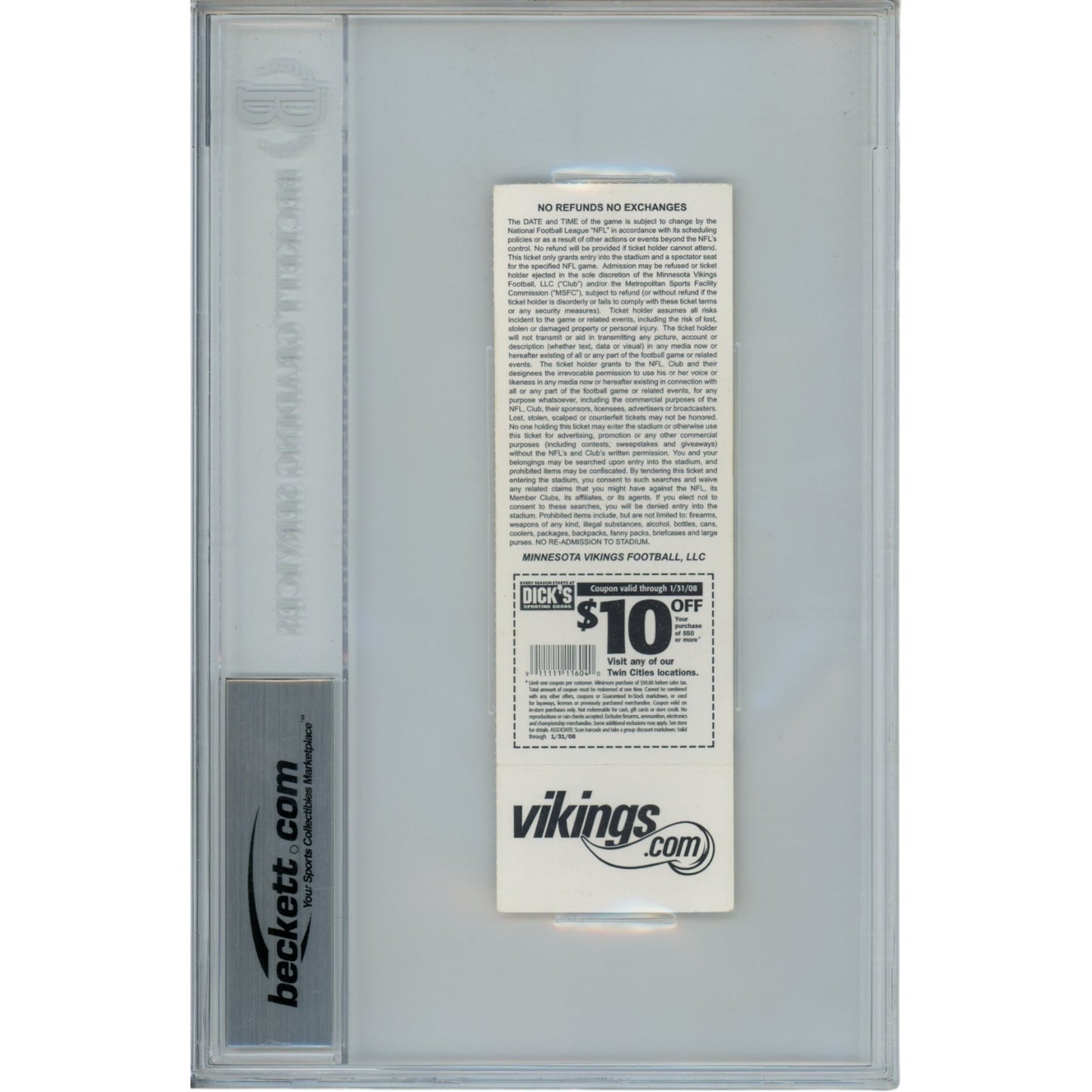 Adrian Peterson Autographed Minnesota Vikings Ticket Stub Beckett Slabbed
