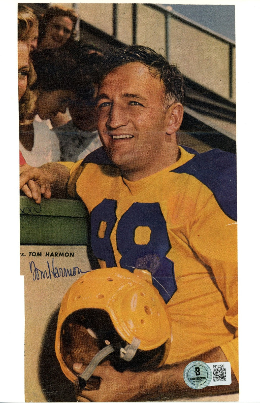 Tom Harmon Signed Los Angeles Rams Matted Cut Sheet Photo