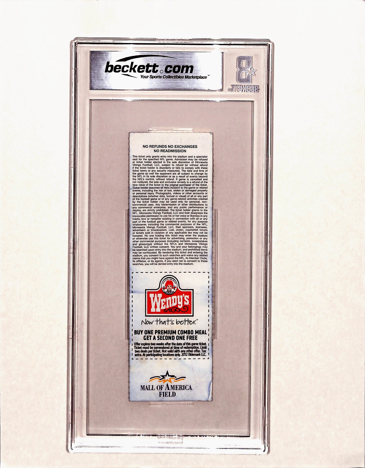 Adrian Peterson Signed Minnesota Vikings Ticket Stub "2097 Yds" BAS Slabbed