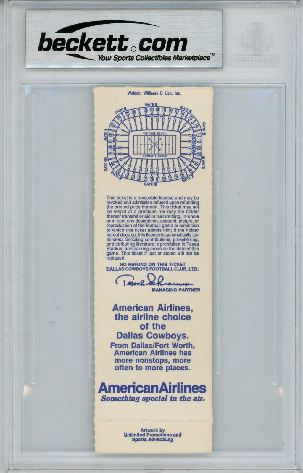 Tony Dorsett Signed Dallas Cowboys 12/6/87 Full Ticket Stub (Beckett Slab)