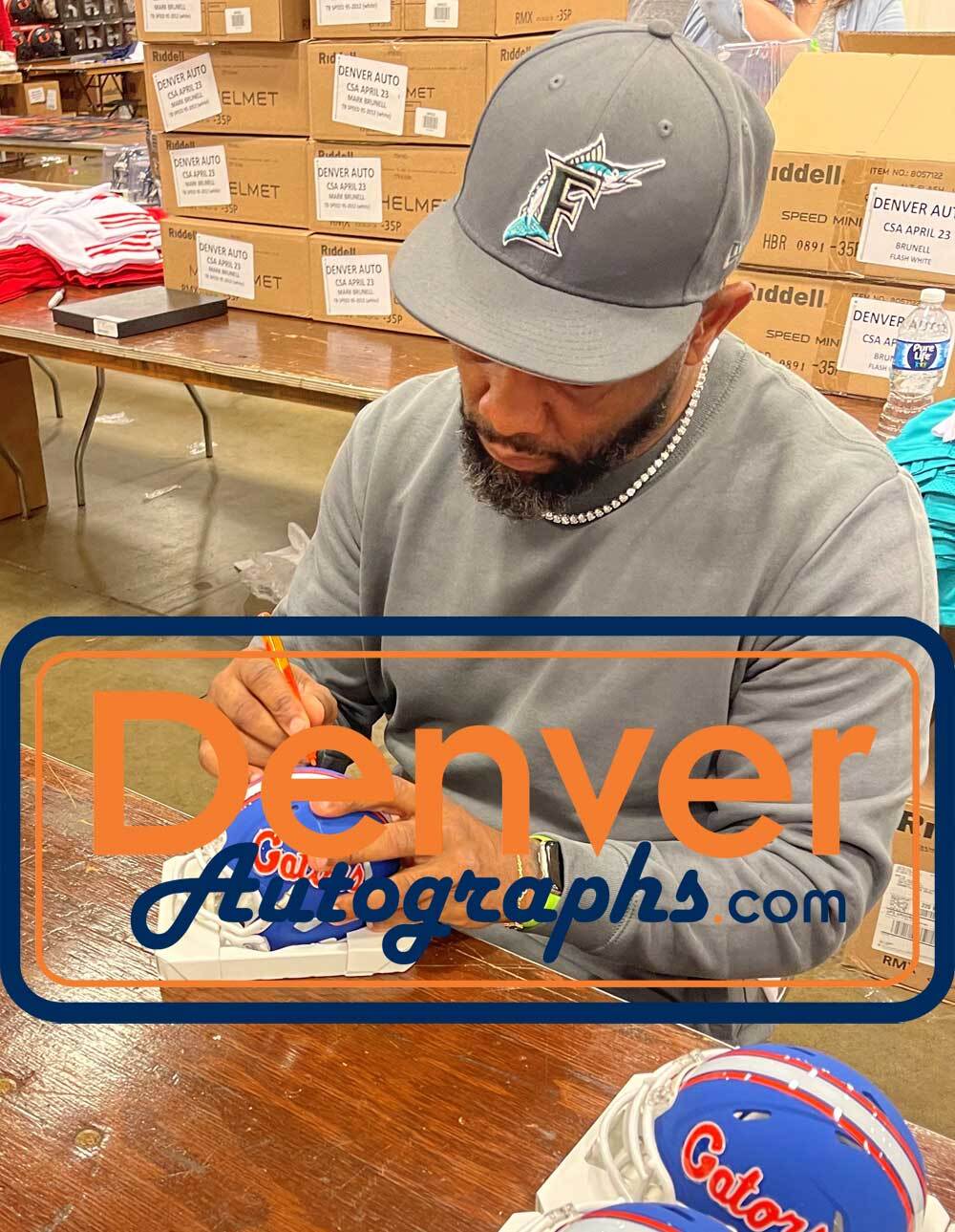 Fred Taylor Autographed Florida Gators Blue Speed Mini Helmet Beckett BAS