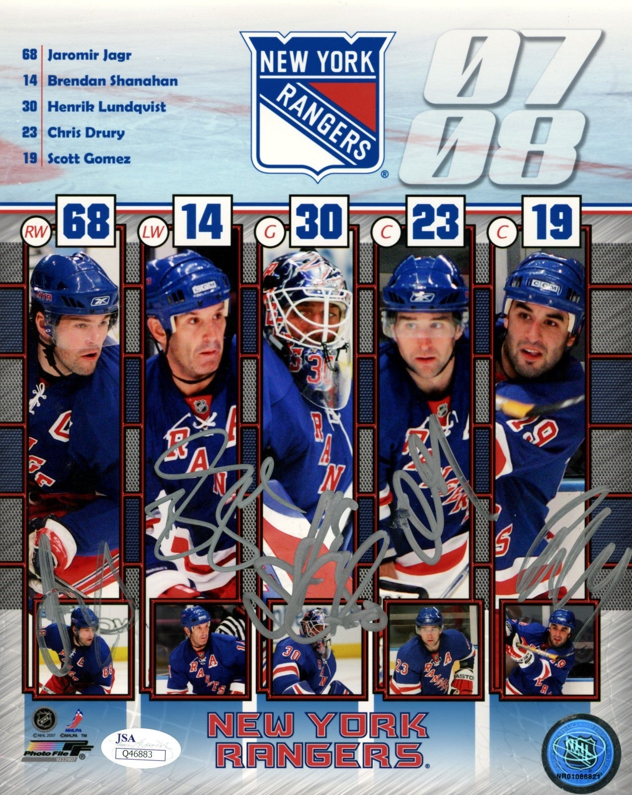 Jaromir Jagr & Henrik Lundqvist Multi-Signed NY Rangers 8x10 Photo