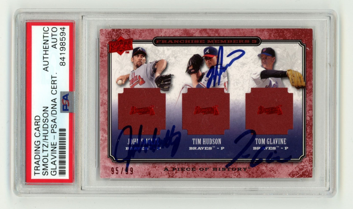 John Smoltz, Tim Hudson & Tom Glavine Signed 2008 UD Card /99