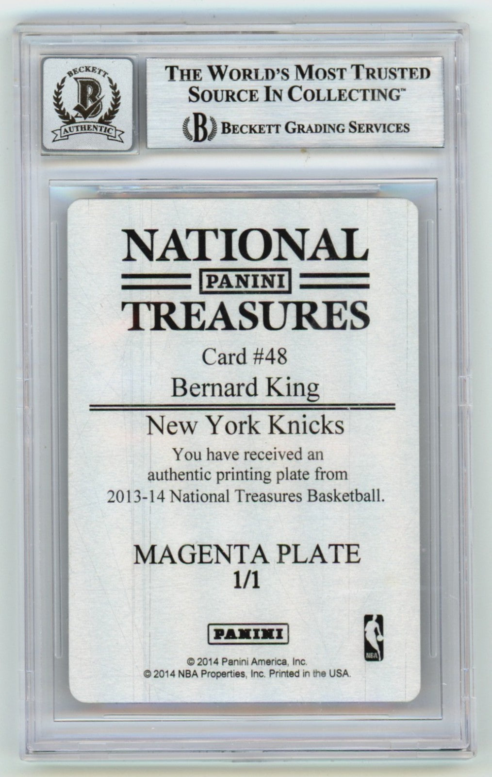 Bernard King Autographed 2013-14 National Treasures 1/1 Printing Plate BGS 10