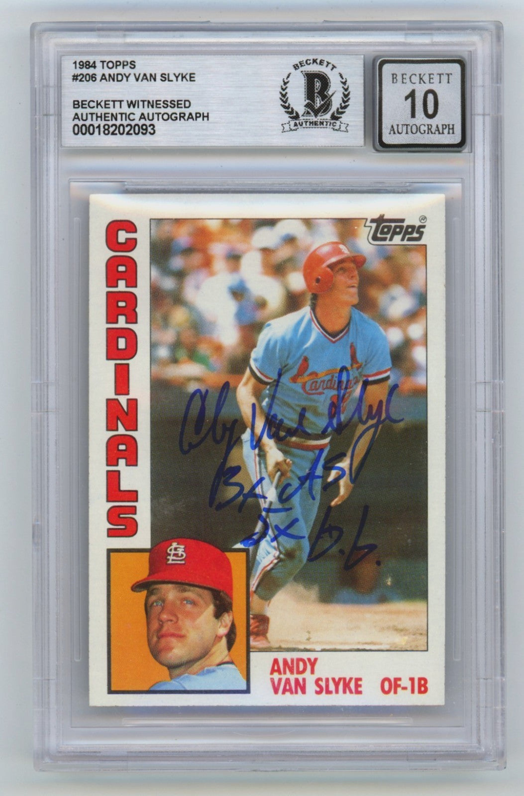 Andy Van Slyke Signed 1984 Topps Rookie Card BGS 10 Auto - 2 Insc.