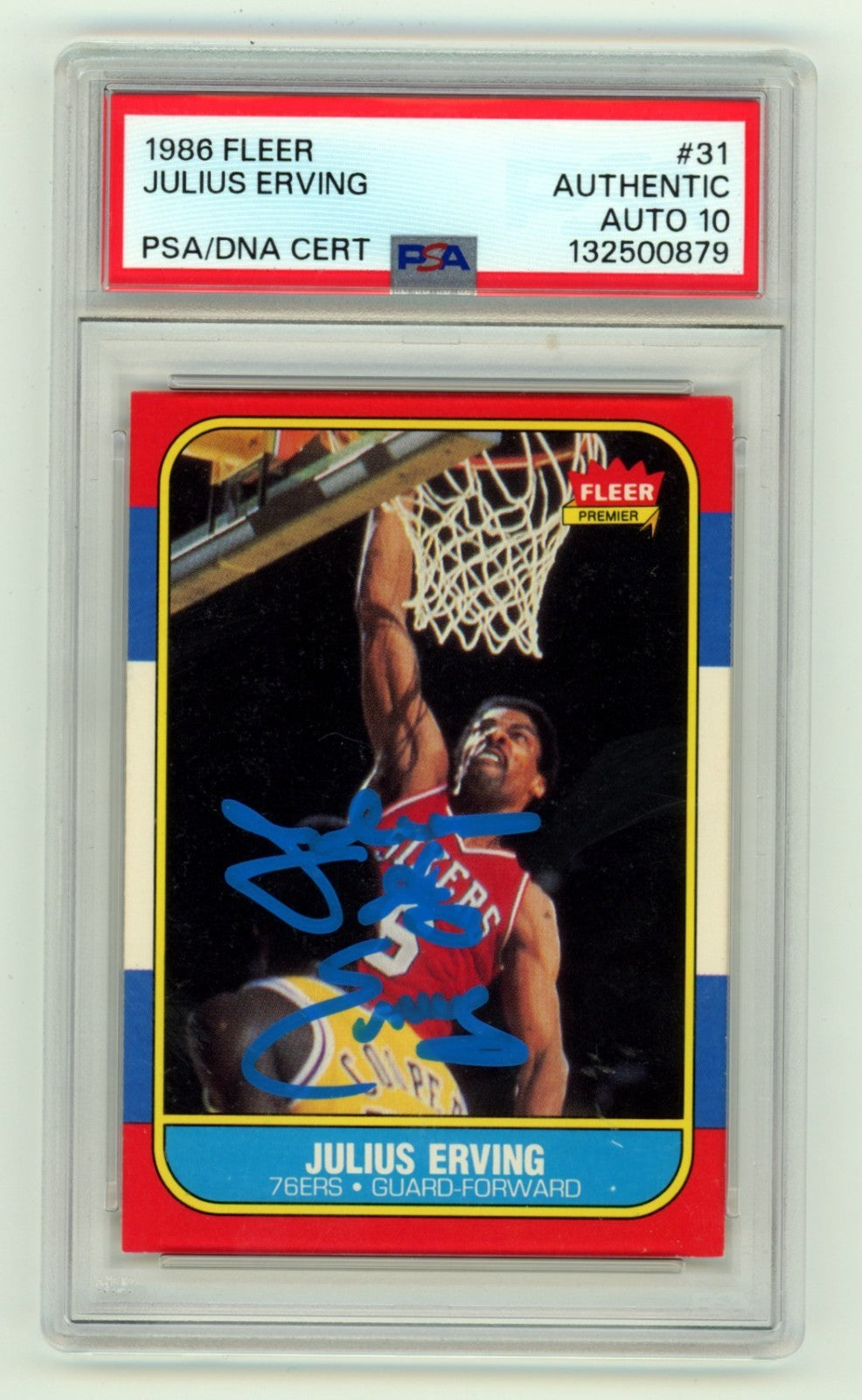 Julius Erving Signed 1986-87 Fleer Card #31 PSA 10 Auto Dr. J Inscription