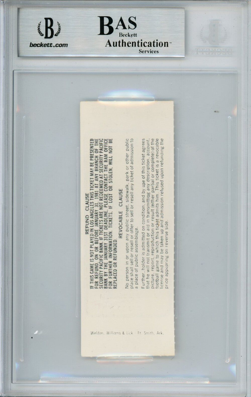 Tony Dorsett Autographed 1980 Playoff Ticket Stub Beckett Slabbed