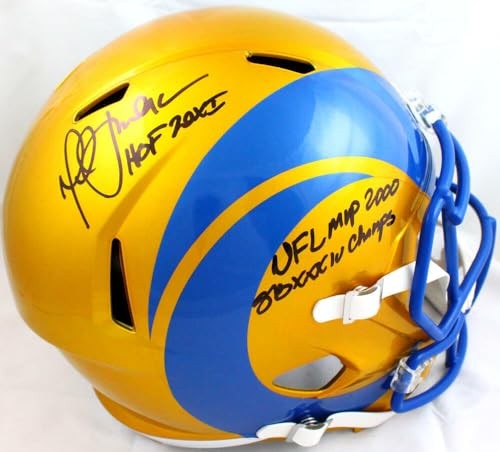 Marshall Faulk Signed Rams Full Size Flash Speed Helmet w/ 3 Inscriptions