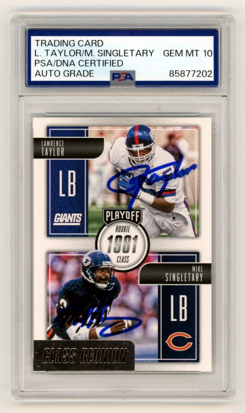 Lawrence Taylor & Mike Singletary Signed 2016 Playoff Class Reunion Card