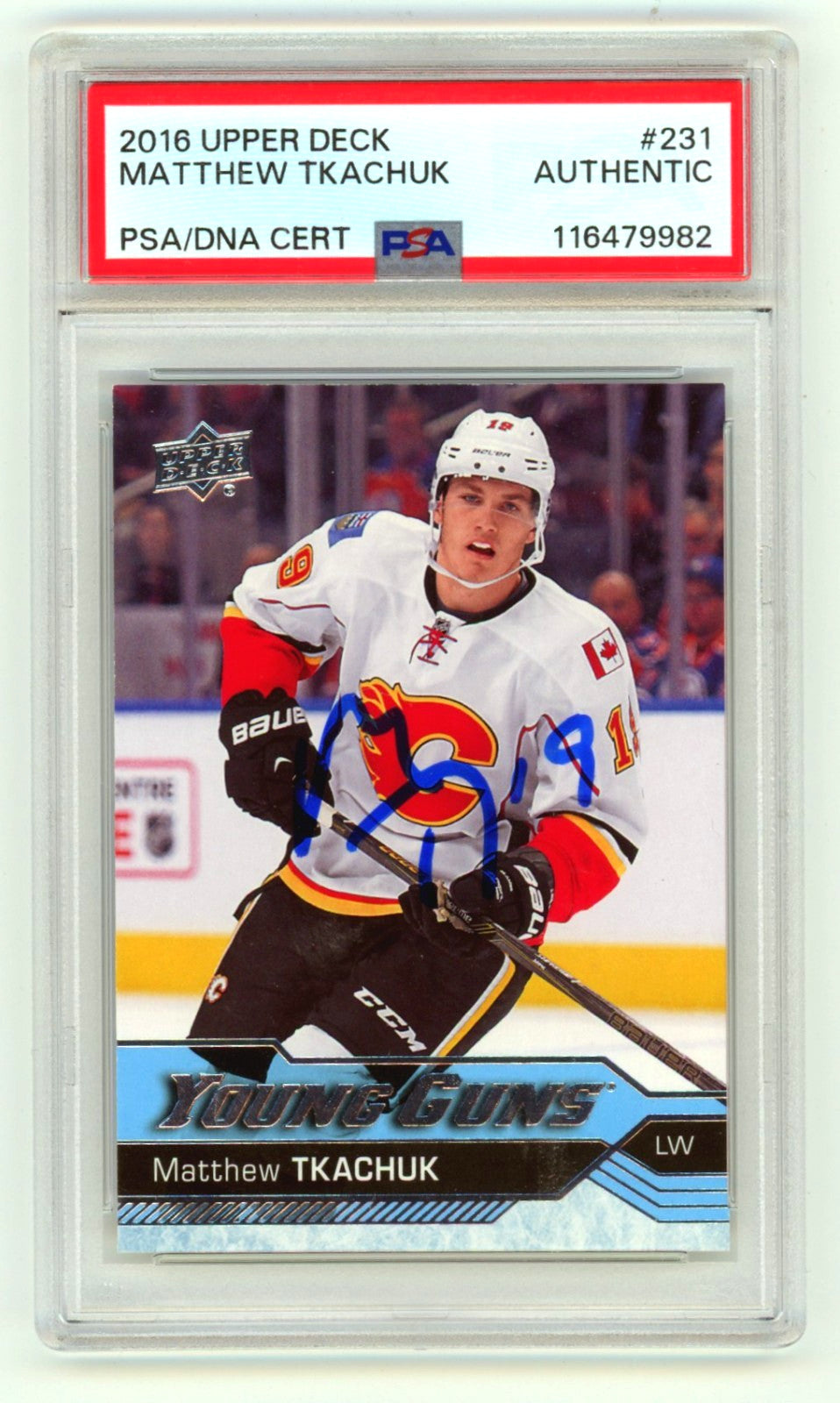 Matthew Tkachuk Signed 2016-17 Upper Deck Young Guns Rookie Card PSA