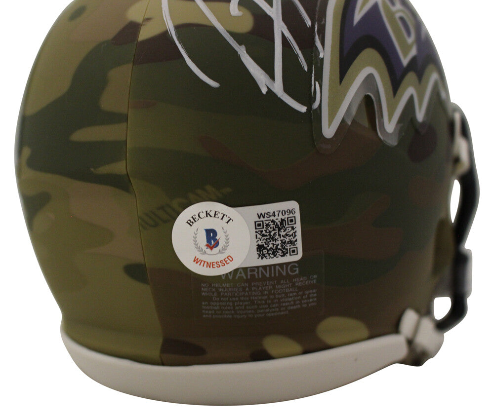 Ray Lewis Baltimore Ravens Autographed Camo Mini Helmet Beckett