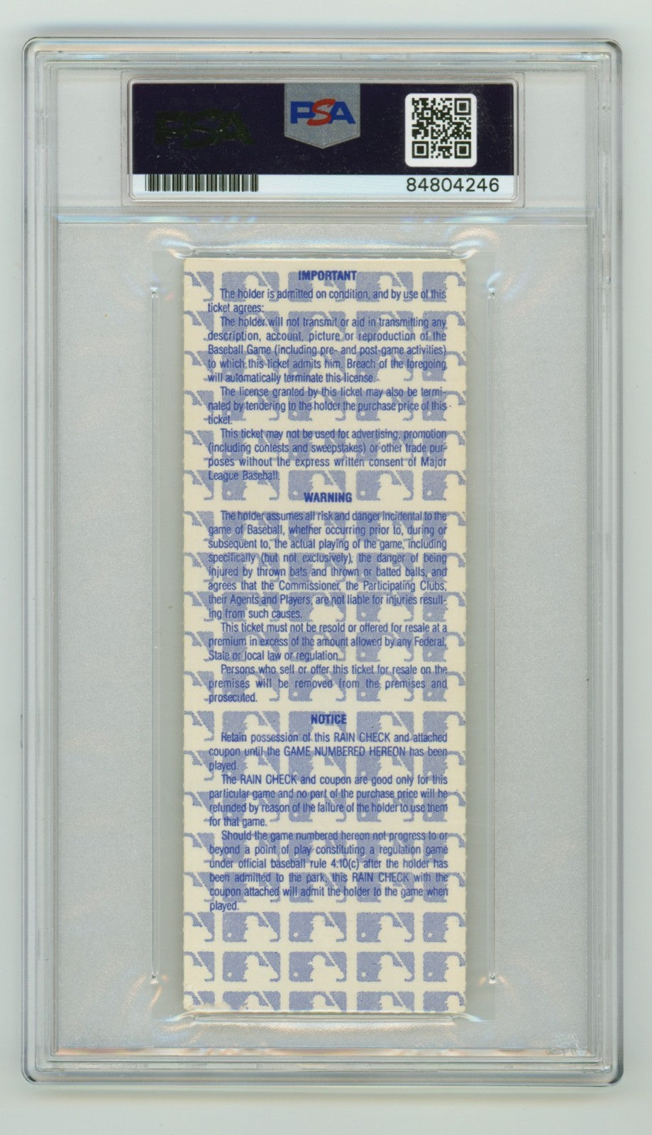 Ray Knight Signed 1986 World Series Game 2 Ticket PSA 10 Auto WS MVP