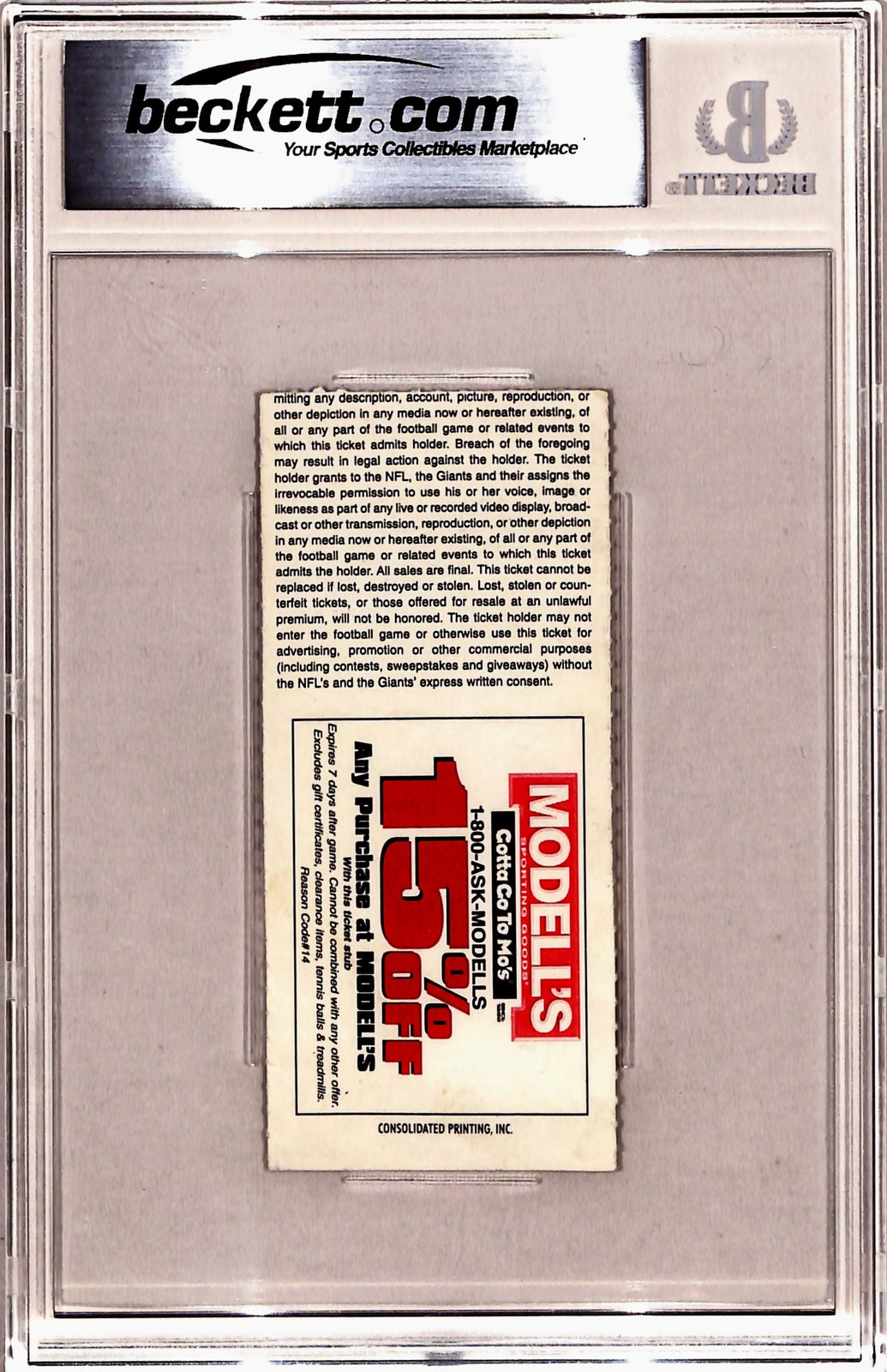 Michael Strahan Signed New York Giants Ticket Stub Slabbed Beckett BAS