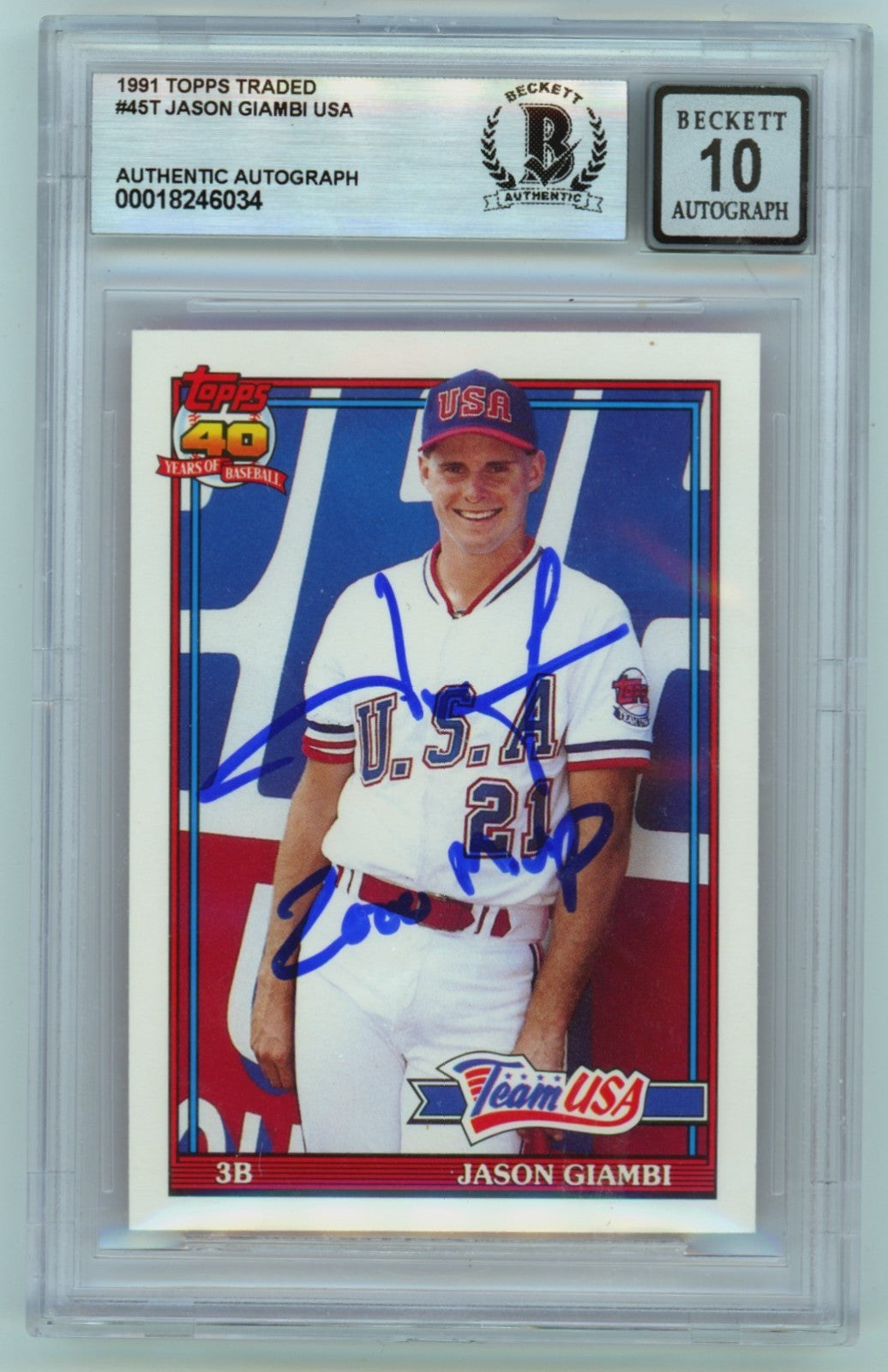 Jason Giambi Autographed 1991 Topps Traded USA Rookie Card - BGS 10 Auto
