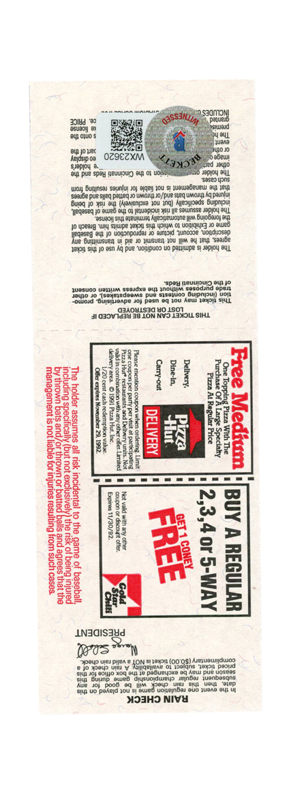 Deion Sanders Signed Atlanta Braves 1992 Game Ticket Stub (Beckett)
