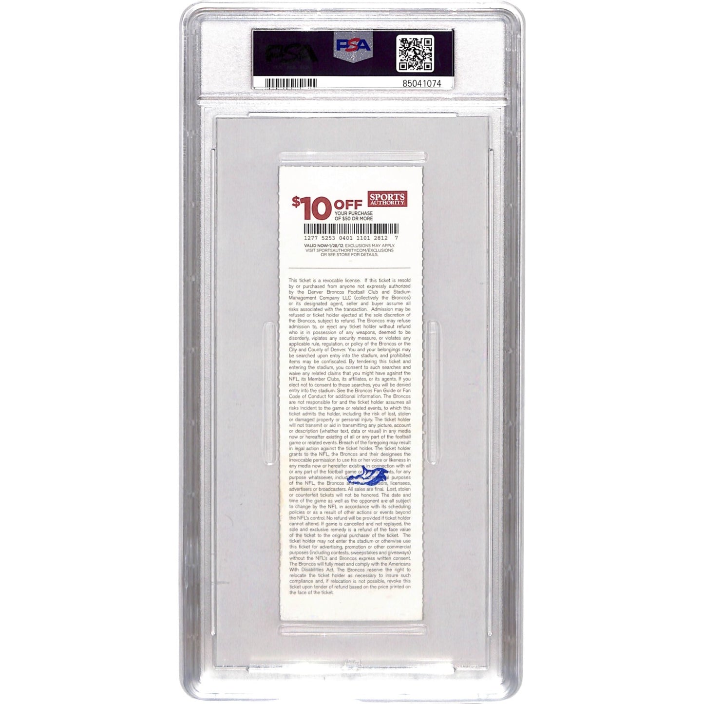 Von Miller Signed Denver Broncos NFL Debut Ticket Stub PSA Slabbed