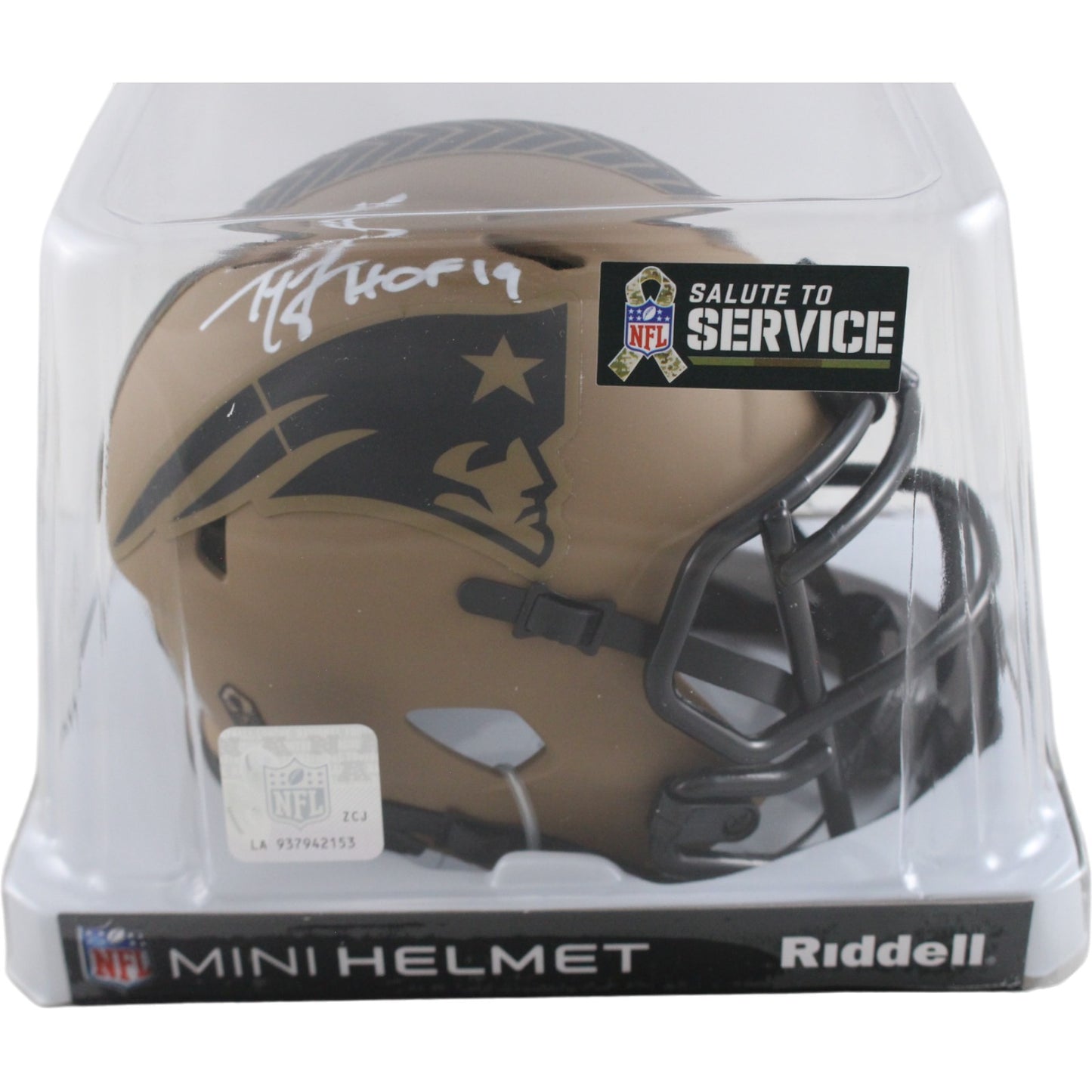 Ty Law New England Patriots Signed Salute to Service Mini Helmet (HOF Inscr)