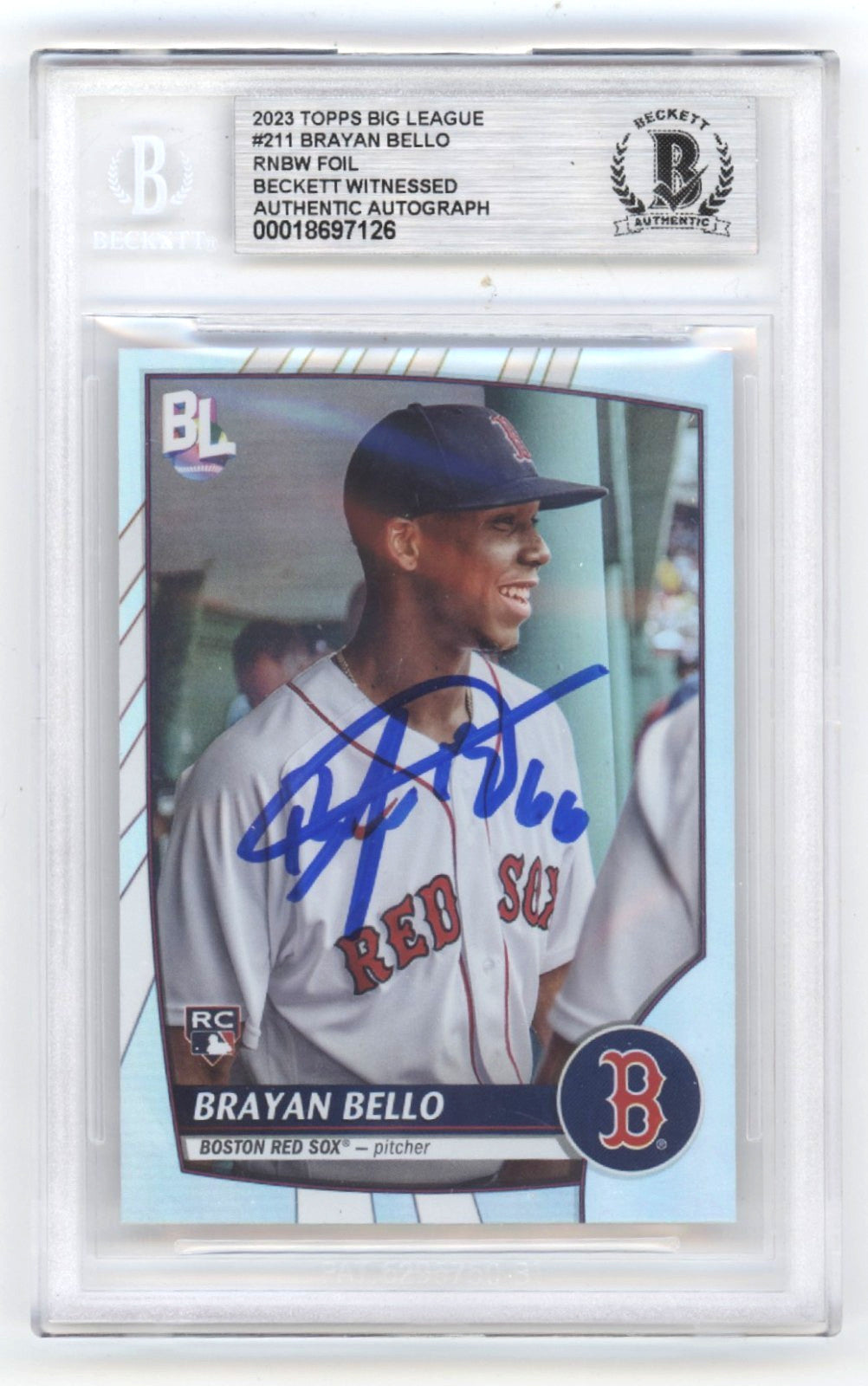 Brayan Bello Autographed 2023 Topps Big League Rainbow Foil Rookie Card BAS