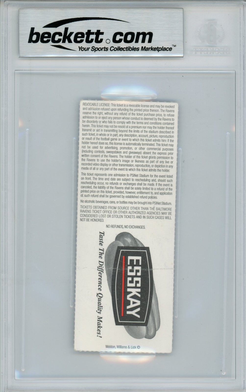 Ray Lewis Signed Baltimore Ravens vs Colts Ticket Stub BAS Slab
