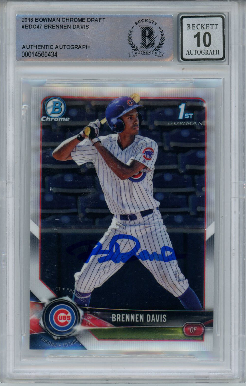 Brennen Davis Signed 2018 Bowman Chrome Draft Card Beckett 10 Slab