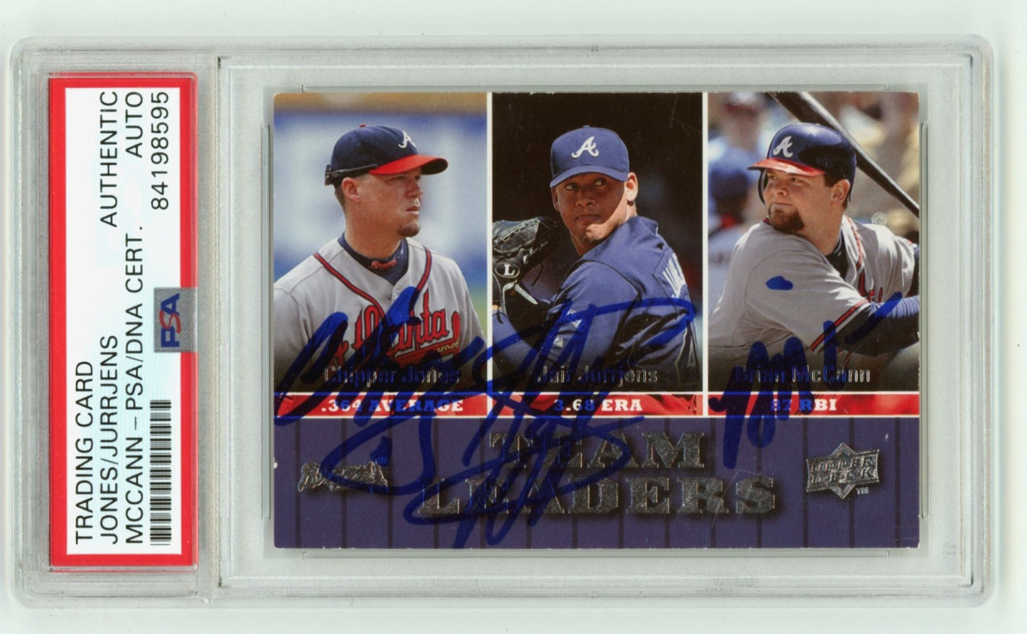 Chipper Jones, Jair Jurrjens & Brian McCann Signed 2009 Upper Deck Card