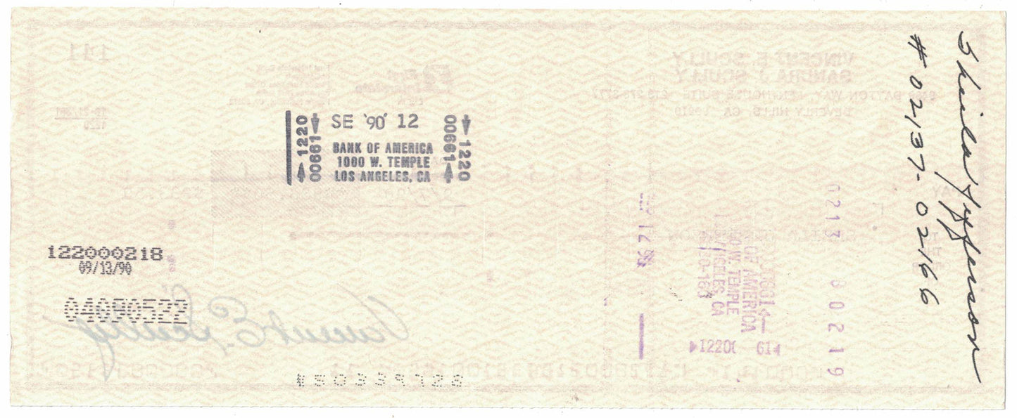 Vin Scully Signed 1990 First Interstate Bank Personal Check