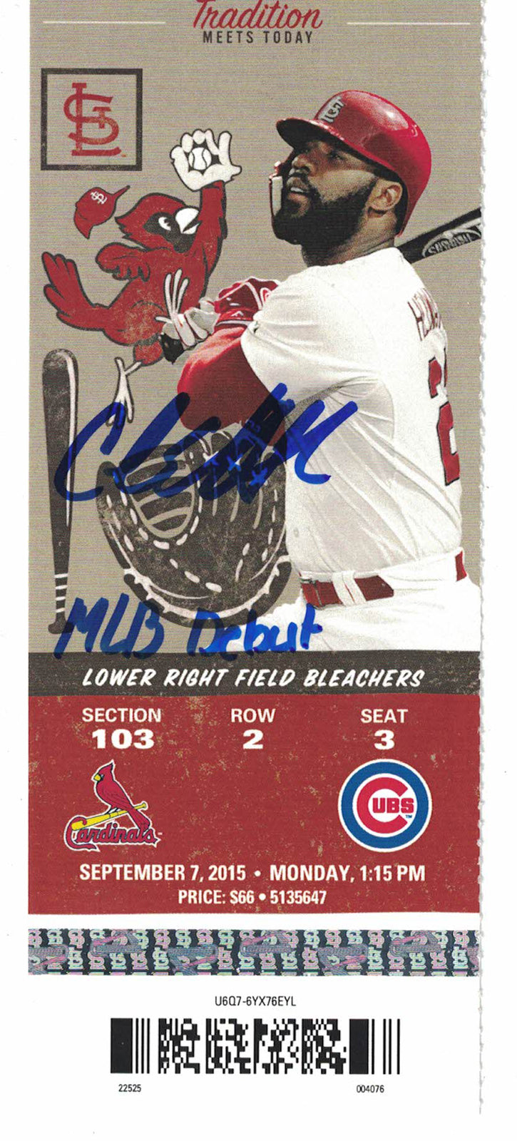 Carl Edwards Autographed Chicago Cubs MLB Debut Game Ticket (JSA)