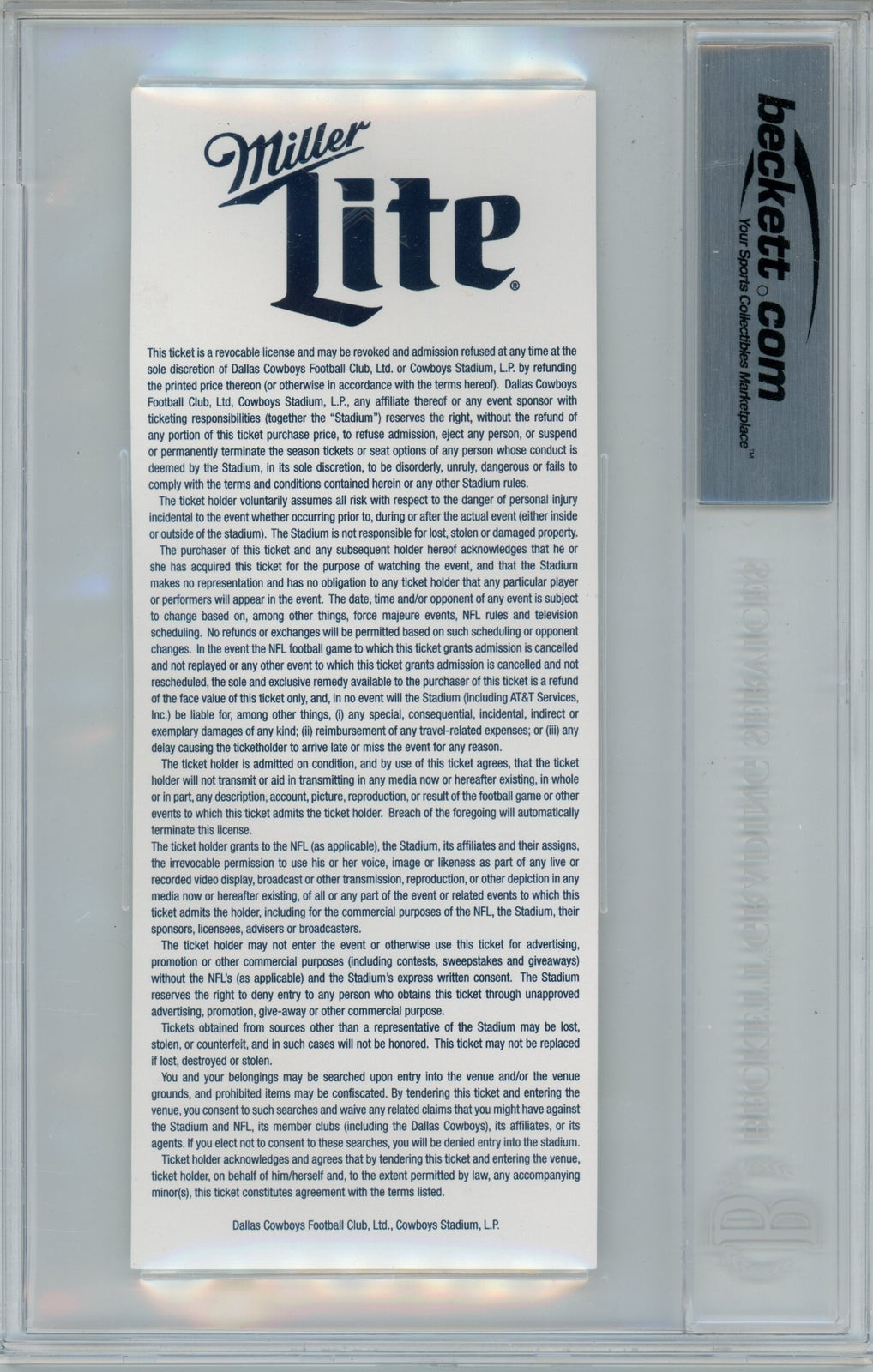 Dak Prescott Signed Dallas Cowboys NFL Debut Ticket Stub Beckett 8