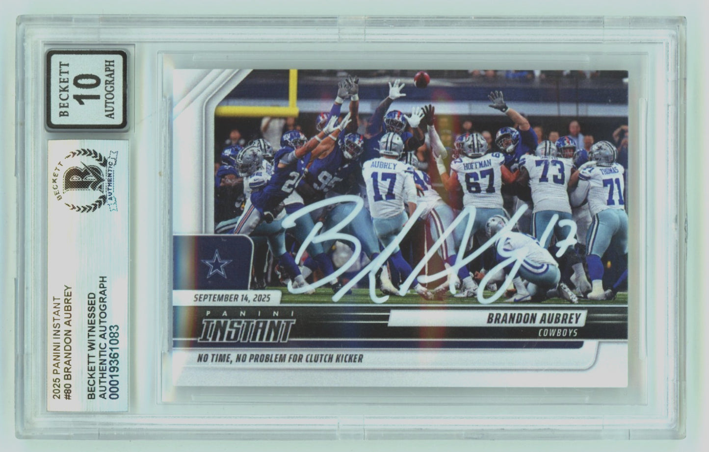 Brandon Aubrey Autographed 2025 Panini Instant Card BGS 10 Auto