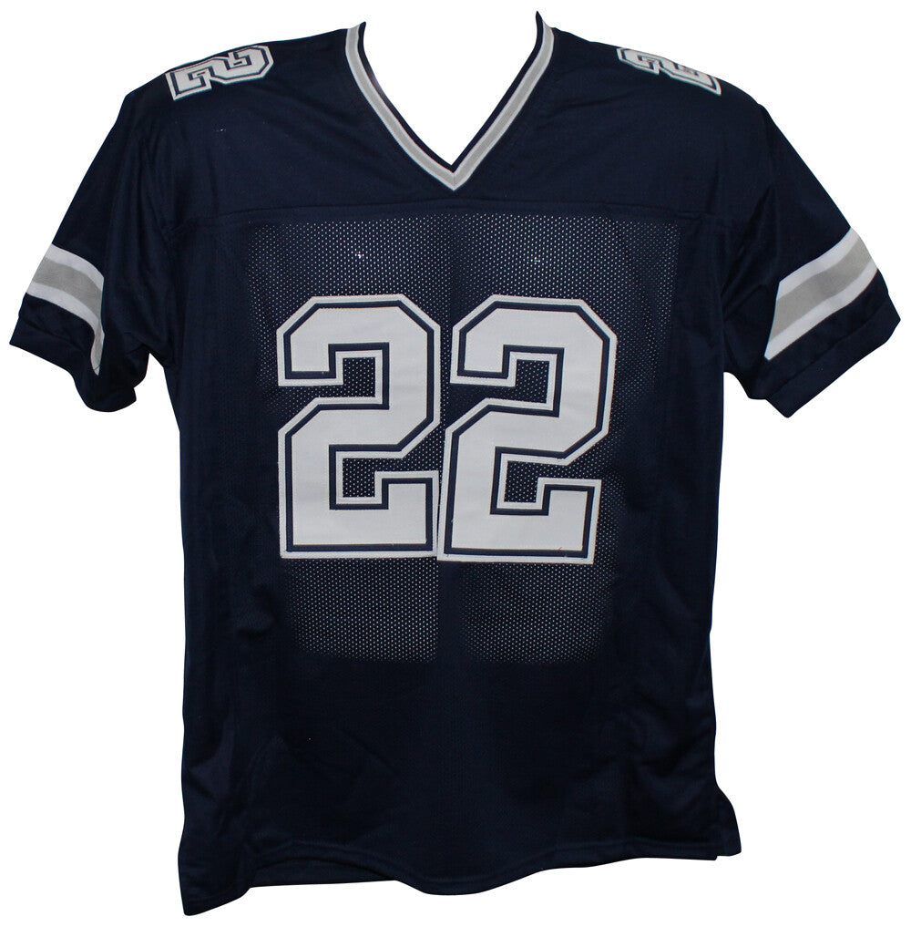Emmitt Smith Autographed Pro Style Custom Blue Football Jersey (BAS Witnessed)