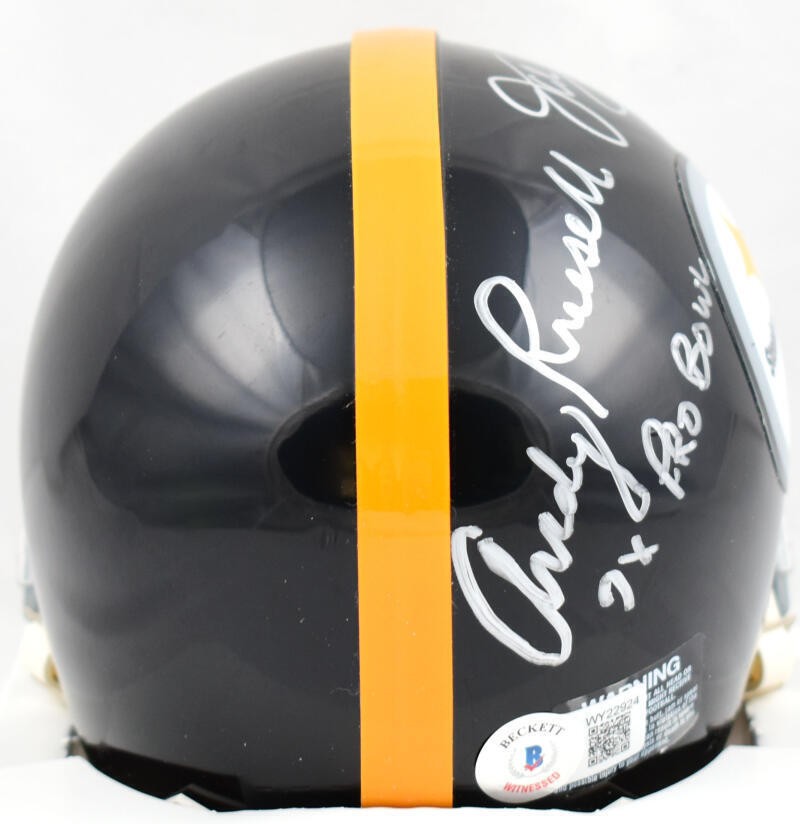 Jack Ham, Jack Lambert & Andy Russell Signed Steelers Throwback Mini Helmet