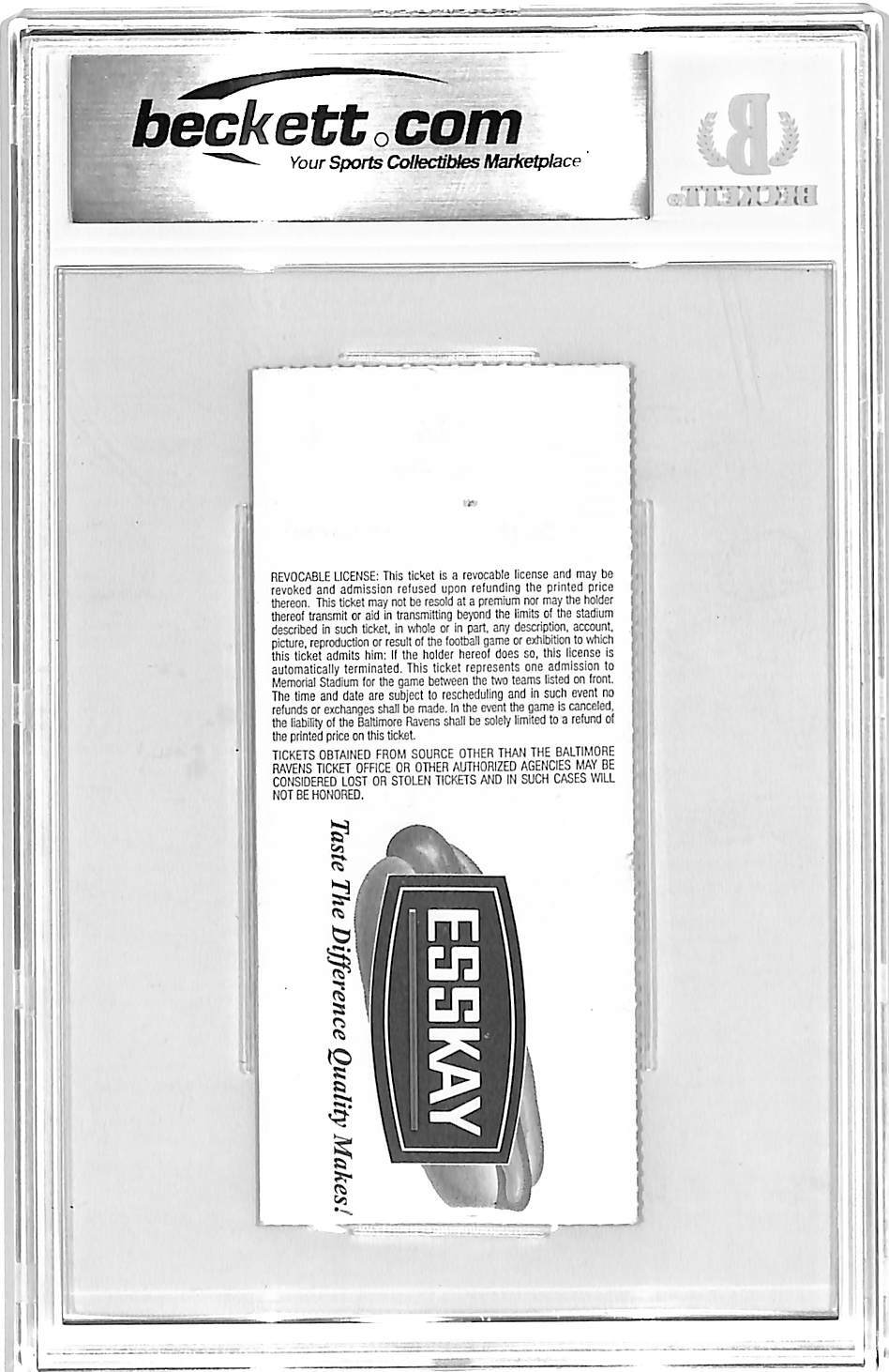 Ray Lewis Signed Baltimore Ravens 12/22/96 Ticket Stub (Beckett Slab)