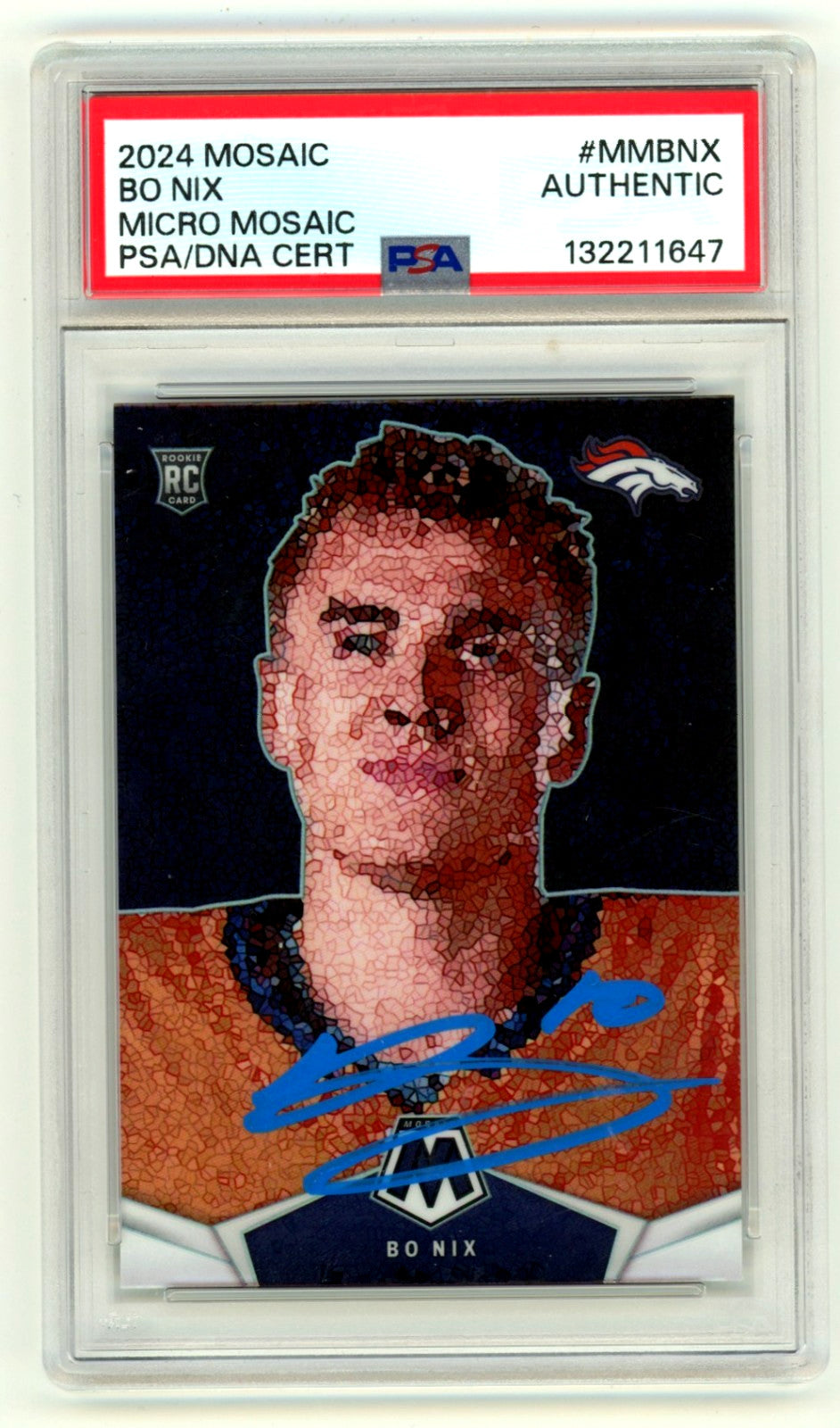 Bo Nix Autographed 2024 Panini Mosaic Micro Mosaic Case Hit RC PSA Auto